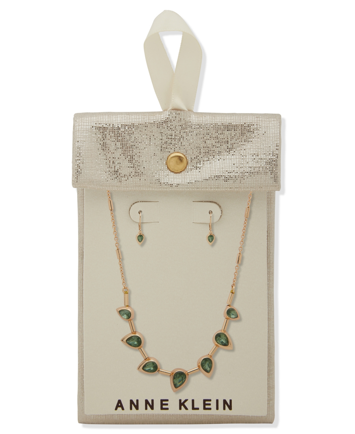 Anne Klein 2-Piece Teardrop Bezel Stone Frontal Necklace and Earrings Set