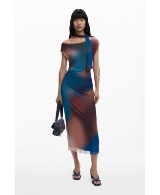 Women's Draped with Irregular Neckline Dress