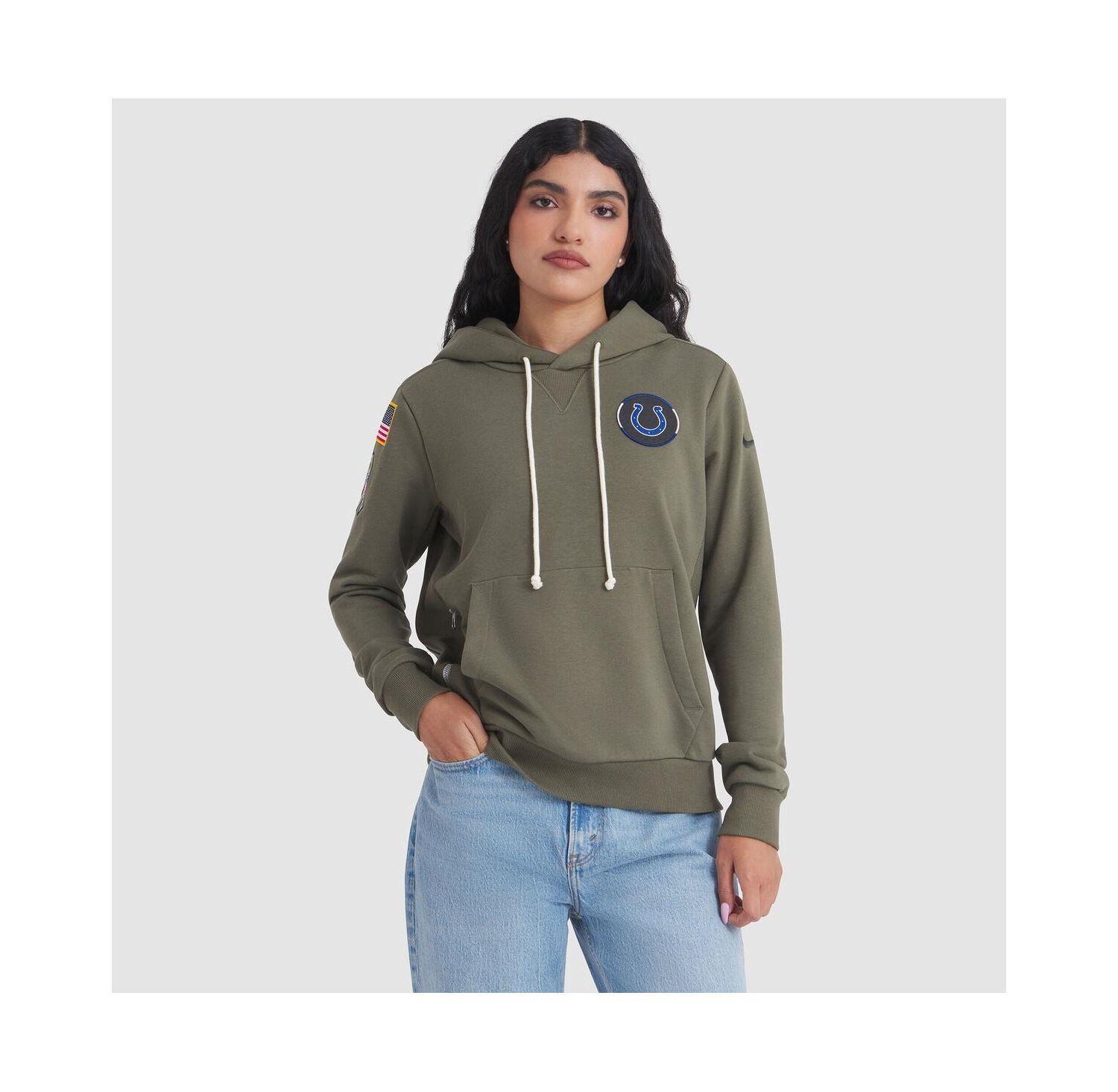 Women's Olive Indianapolis Colts 2025 Salute to Service Sideline Standard Issue Dri-FIT Hoodie