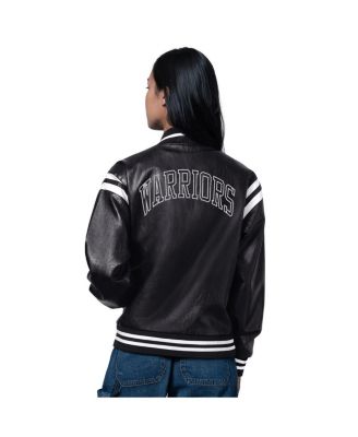 Women's Black Golden State Warriors High Heat Leather Varsity Full-Snap Jacket