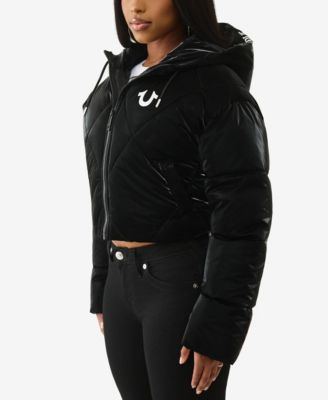 Women's High Shine Foil Hooded Puffer Jacket