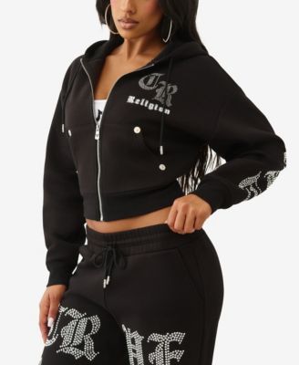Women's Crystal Cropped Zip Hoodie
