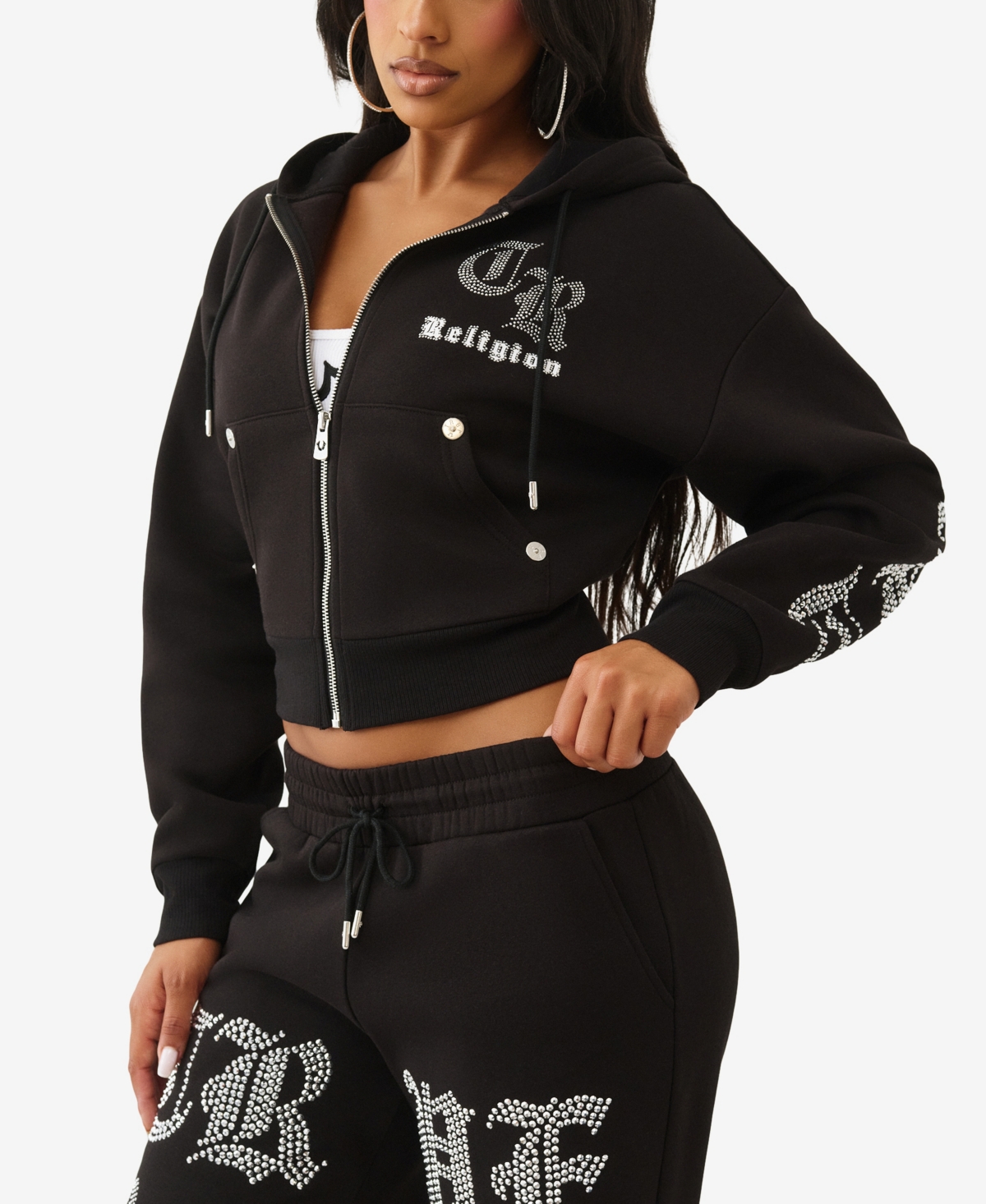True Religion Women's Crystal Cropped Zip Hoodie