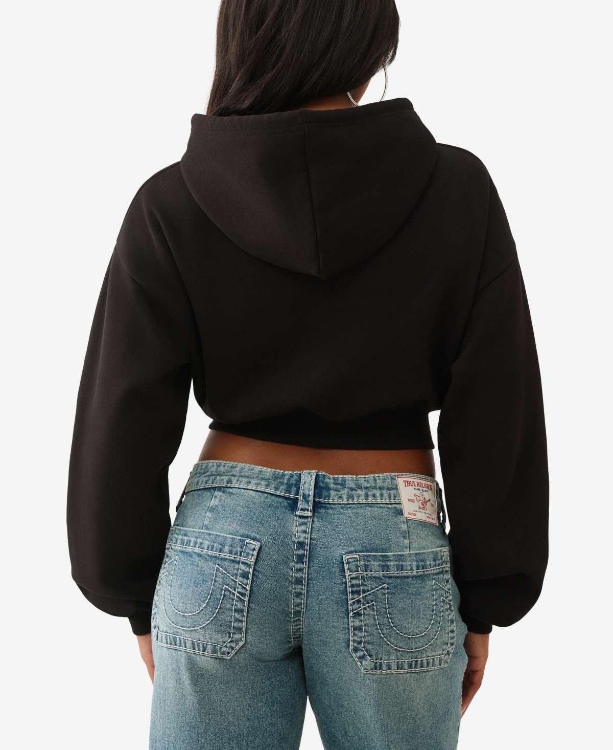 True Religion Women's Crystal Cropped Pullover Hoodie