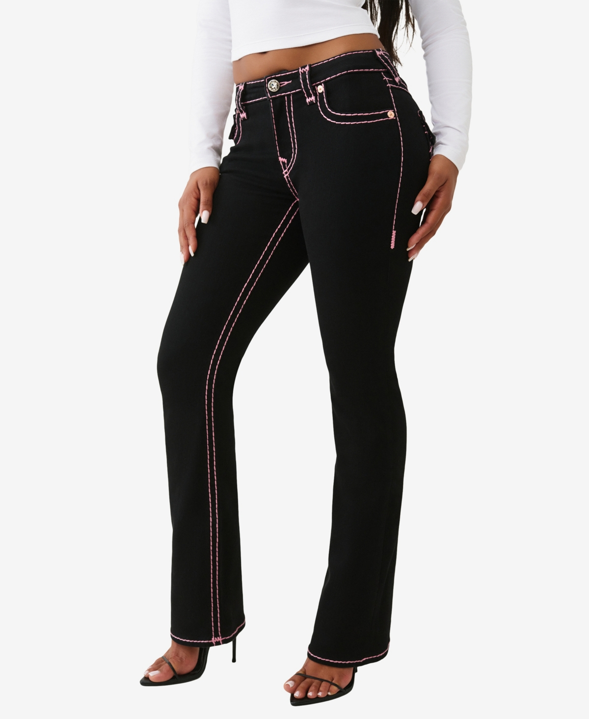 True Religion Women's Becca Mid Rise Super T Bootcut Flap Jeans