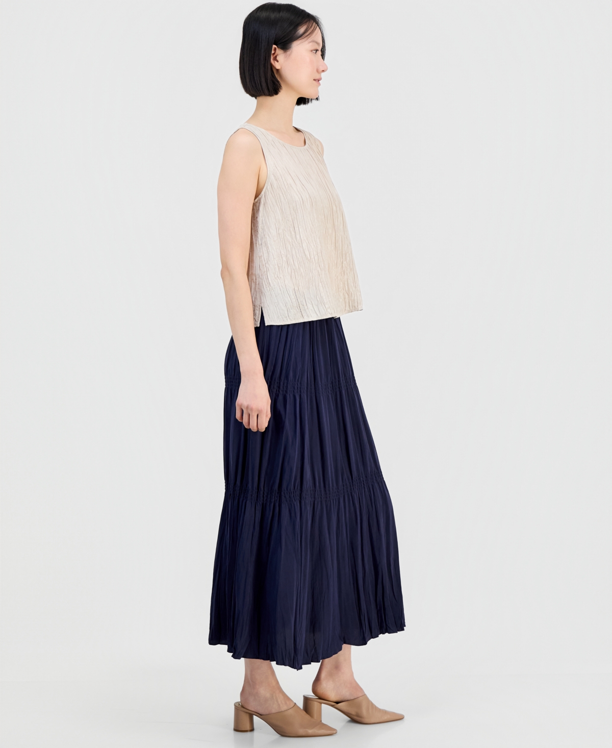 Eileen Fisher Women's Silk Solid-Color Smocked Tiered Skirt