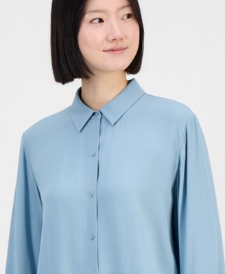 Women's Silk Classic-Collar Long Shirt
