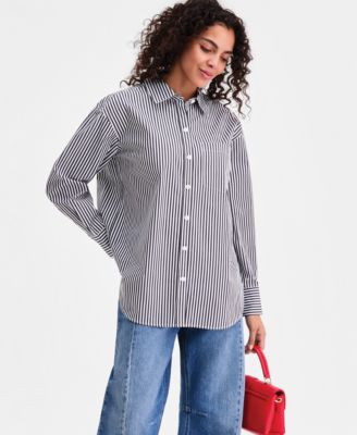 Women's Cotton Poplin Relaxed-Fit Button Down Shirt