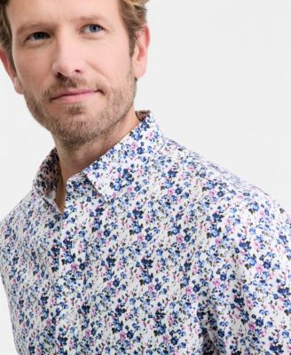 Men's Indigo Floral Poplin Short-Sleeve Shirt