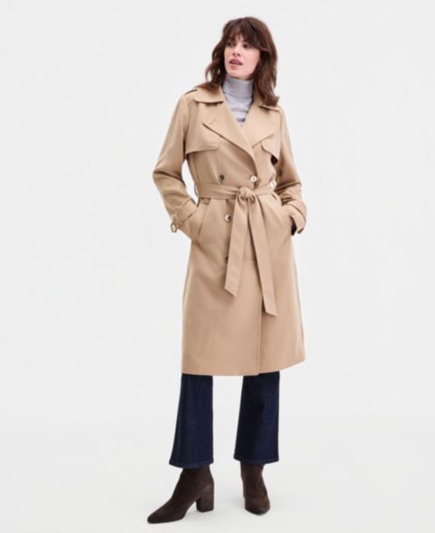 Женские куртки MICHAEL Michael Kors Michael Kors Petite Double-Breasted Belted Crepe Trench Coat