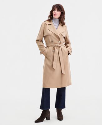 Women's Double-Breasted Belted Crepe Trench Coat - Macy's