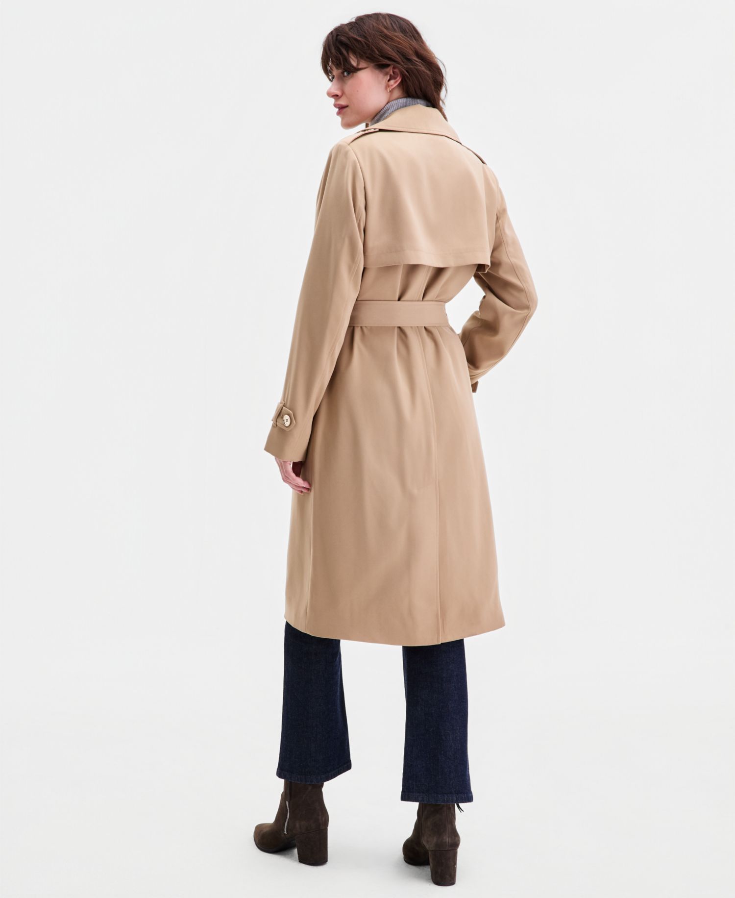 Michael Kors Petite Double-Breasted Belted Crepe Trench Coat