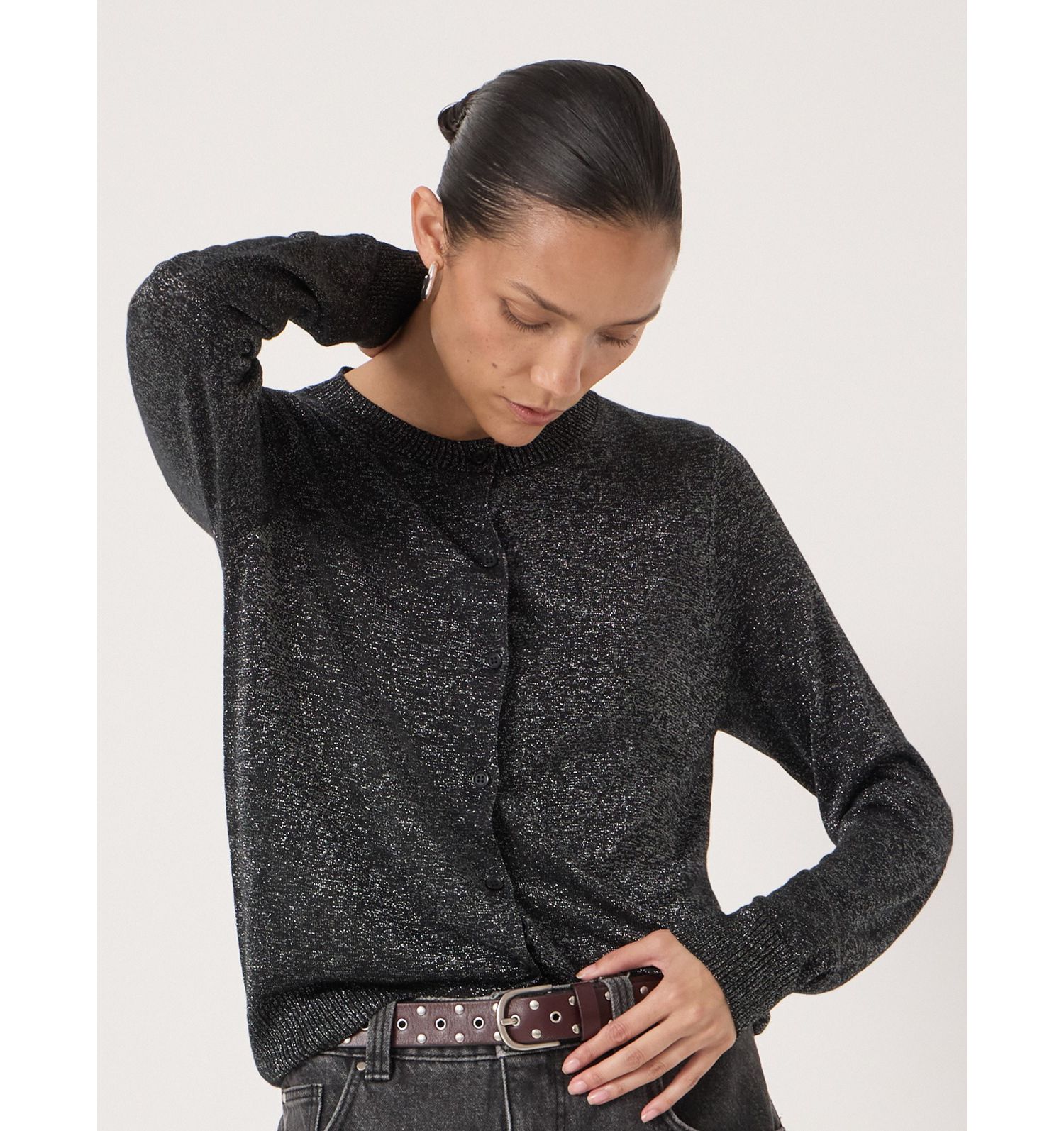 Women's Crew Neck Slim Fit Metallic Cardigan