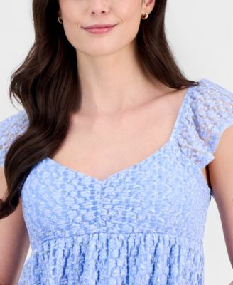 Juniors' Floral Lace Flutter-Sleeve Babydoll Top