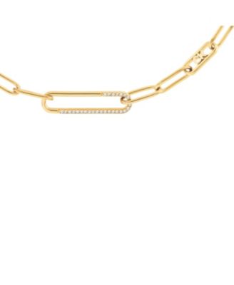 Stainless Steel Pav&eacute; & Logo Link Collar Necklace, 16" + 2" extender