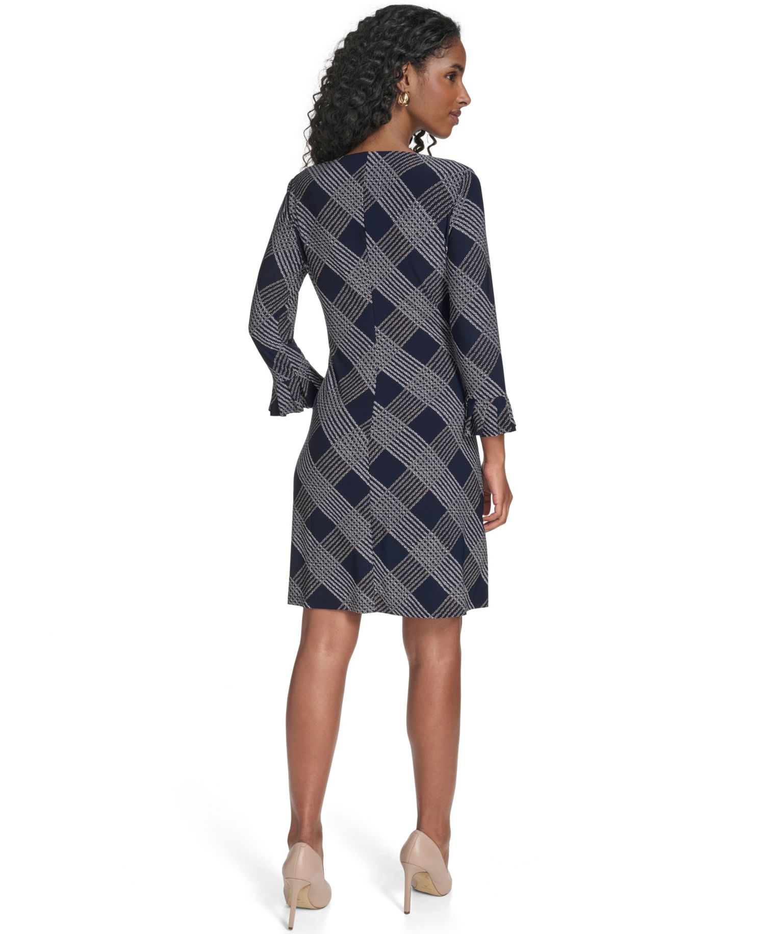 Petite Plaid 3/4-Sleeve Shift Dress