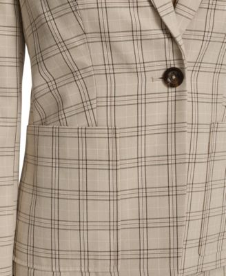 Women's Plaid One Button Blazer Jacket