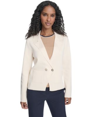 Women's Double Breasted Peak Lapel Sweater Jacket