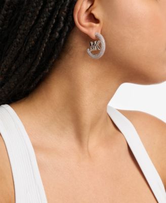 Silver-Tone Pave Hoop Earrings