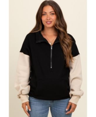 Maternity Black Coloblock Half Zip Hoodie