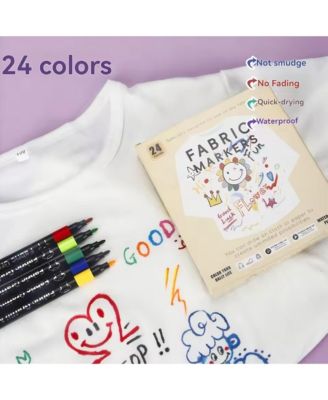 24 Colors Fabric Paint Art Permanent, for Baby Clothes, Onesies Bibs, White Pillow, Canvas and Tote Bags - Non Toxic, Permanent Fabric Paint