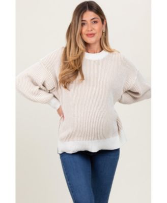 Maternity Pink Ribbed Balloon Sleeve Sweater