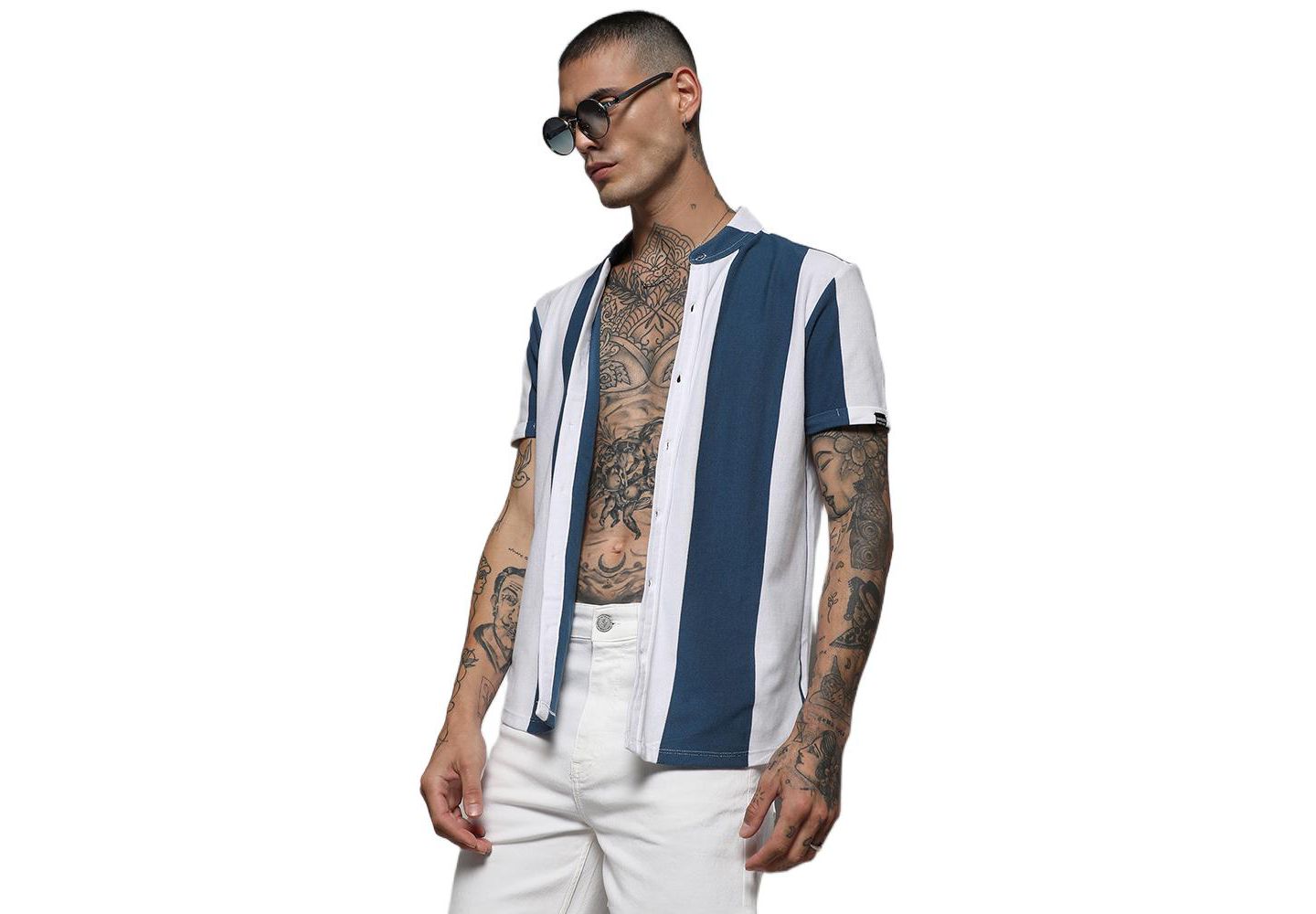 Мужская рубашка Cahoot Campus Sutra Blue & White Candy Striped, цвет: Синий — фото 2