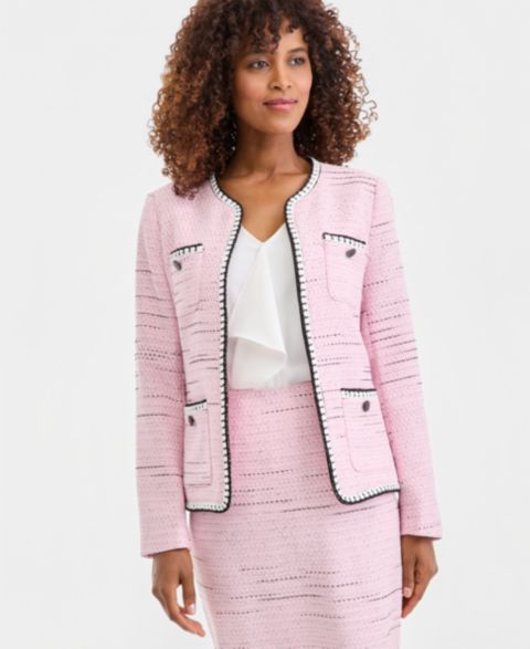 Женские куртки Kasper Women's Tweed Four-Pocket Open-Front Jacket, Regular & Petite