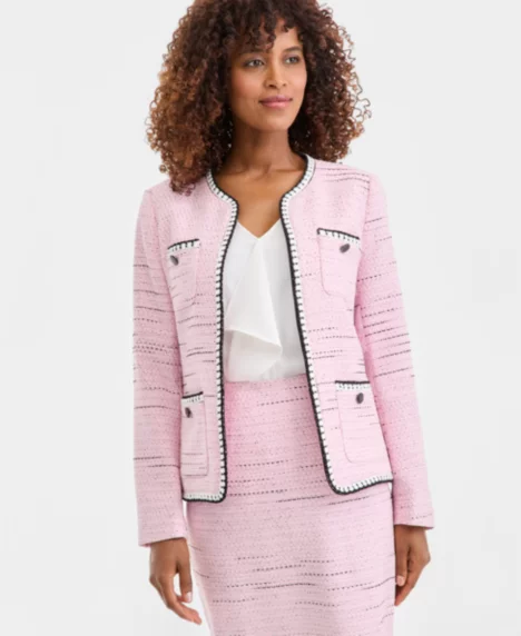 Women's Tweed Four-Pocket Open-Front Jacket, Regular & Petite - Tutu Pink Multi