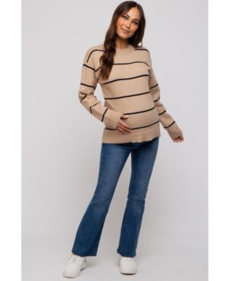 Maternity Mocha Striped Mock Neck Sweater