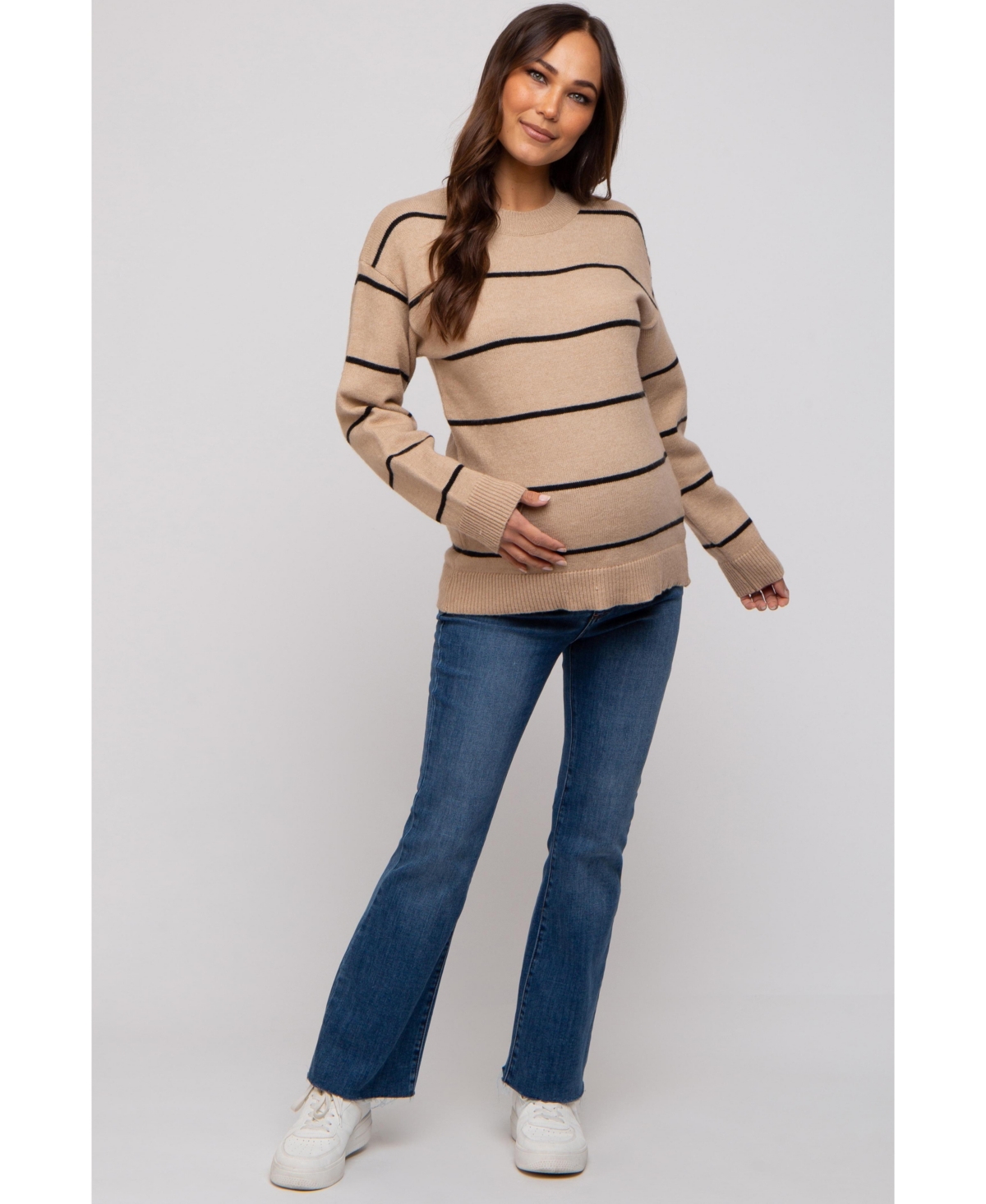 Pinkblush Maternity Mocha Striped Mock Neck Sweater
