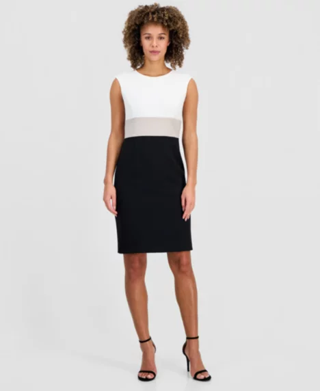 Women's Colorblock Sleeveless Sheath Dress, Regular & Petite - Vanilla Ice Multi