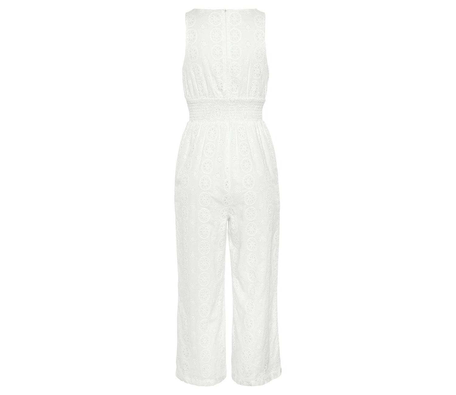 Women's Cotton Sleeveless Eyelet Smocked Jumpsuit