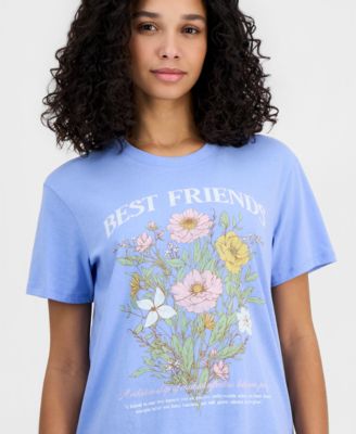 Juniors' Best Friends Flower Crewneck Short-Sleeve T-Shirt