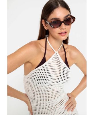 Women's Halter Neck Crochet Cover up Beach Dress