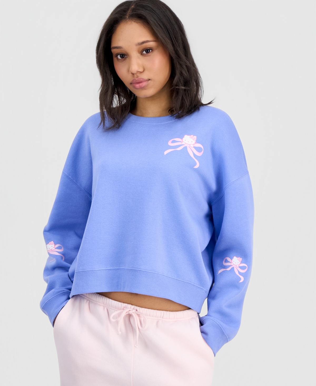 Grayson Threads, The Label Juniors' Hello Kitty Bow Fleece Sweatshirt In Purple