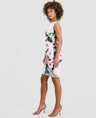 Women's Printed Boat Neck Sheath Dress