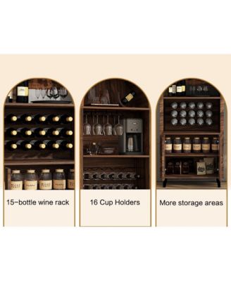 71" Farmhouse Arched Bar Cabinet with Wine Rack, Glass Holder, Whiskey Station for Living & Dining Rooms