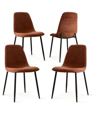 5-Piece Round Dining Table Set with Metal Base and Walnut Top, Modern Kitchen Table and Chairs for 4, Space-Saving Small Dining Set