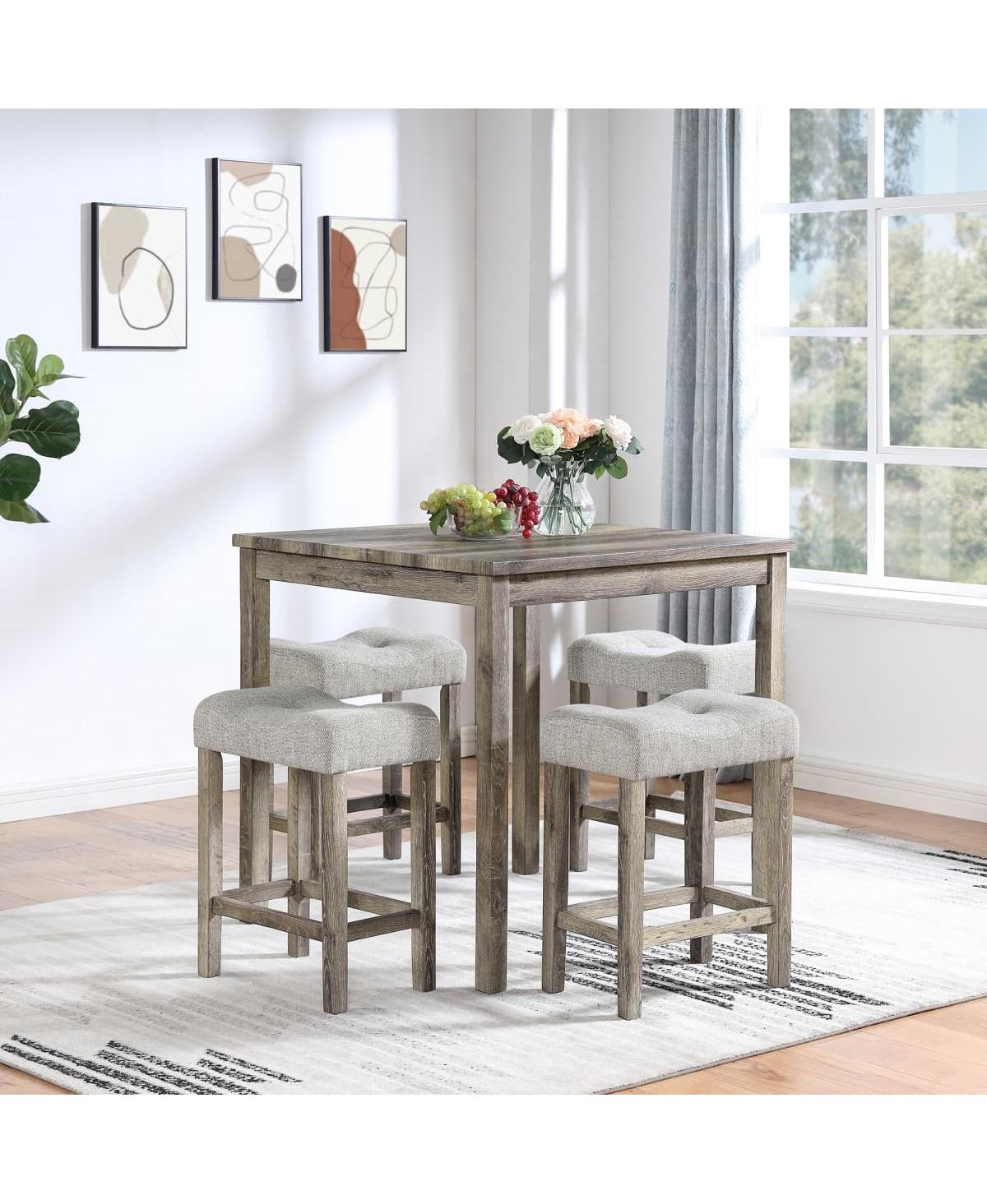 Maison Boucle 5-Piece Counter Height Dining Table Set with Upholstered Stools, Wood Grain Mdf Top and Solid Wood Legs, Space-Saving Table Set