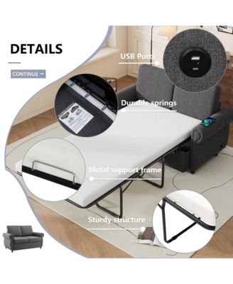 57.9" Orisfur Pull Out Sofa Bed Loveseat Sleeper with Twin Size Memory Mattress with Two USB Ports for Living Room Spaces