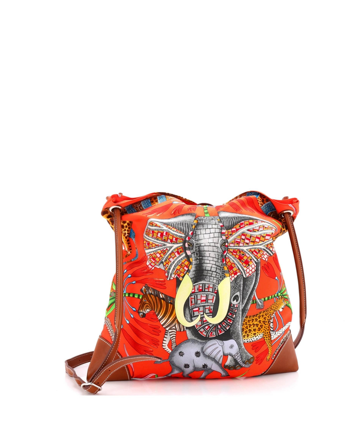 Pre-Owned HERMES Pm Silky City Bag Printed Silk and Leather