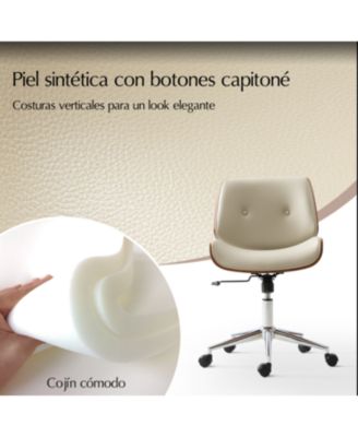 Kalene Belby Faux Leather 36.2'' H Mid-century Modern Office Chair with Bent Wood Frame