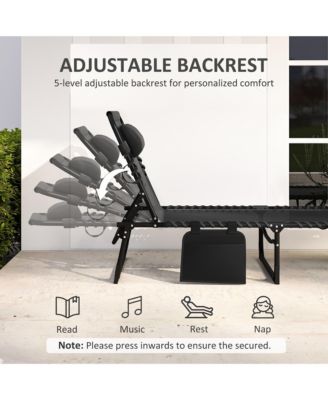 Sun Lounger, Folding Chaise Recliner 5-Position Adjustable,