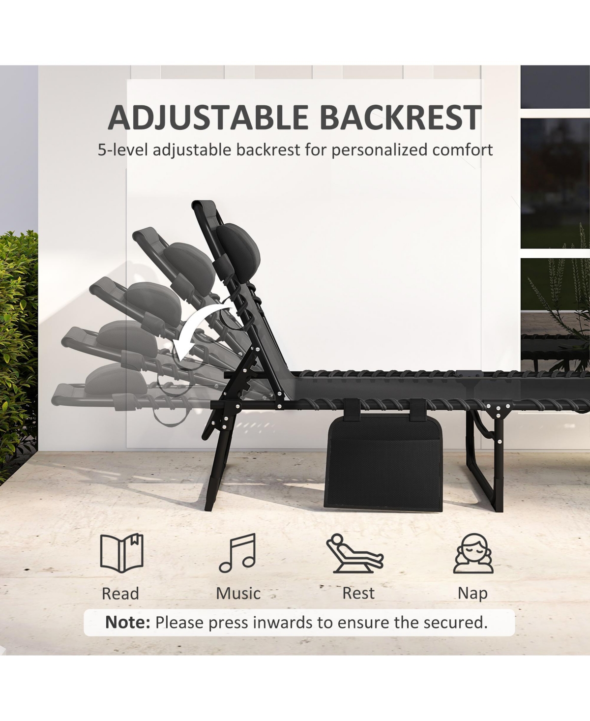 Outsunny Reclining Chaise Lounge Chair, Portable Sun Lounger, Folding Camping Cot, with Adjustable Backrest and Removable Pillow, for Patio, Garden, B