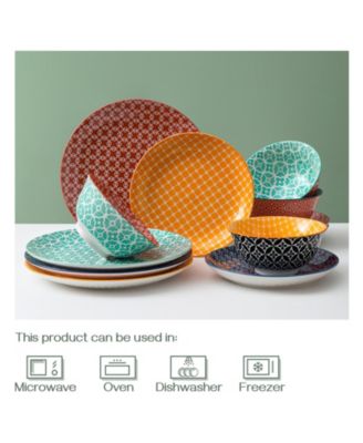 12-Piece Ceramic Dinnerware Set for Christmas Decor Thanksgiving Party, Colorful Dish Set for 4