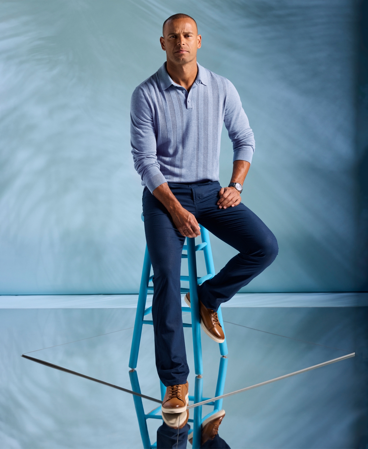 Cubavera Men's Long Sleeves Sweater Polo Shirt