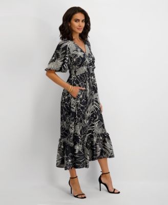 Women's Floral-Print Puff-Sleeve Maxi Dress