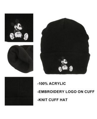 Men's Mickey Mouse Embroidery Acrylic Knit Standard Cuff Beanie
