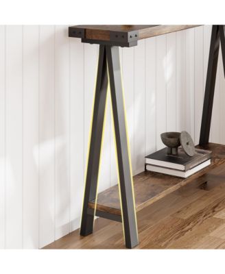 Farmhouse Skinny Console Table with Shelf & V-Legs Narrow Entryway or Sofa Table for Living Room, Hallway, Behind Couch